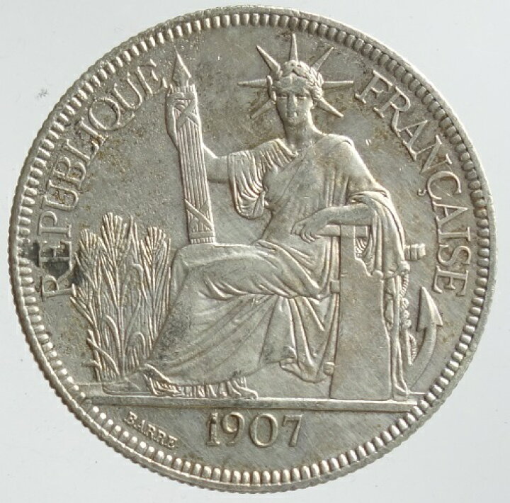 楽天市場】フランス領インドシナ貿易銀 1ピアストル銀貨1907年極美品 