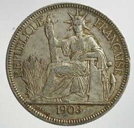 フランス領インドシナ貿易銀　1ピアストル銀貨1903年美品＋