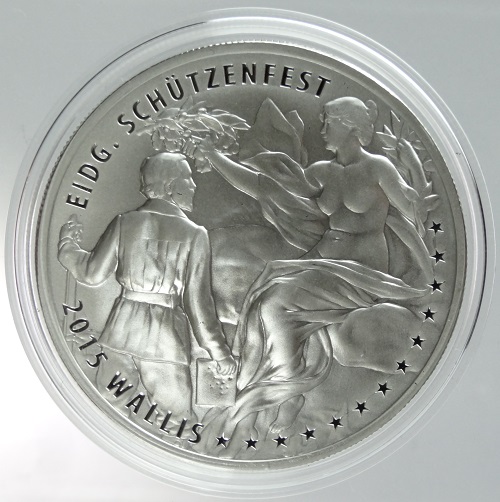 スイス　ヴァレー射撃祭記念　201550フランプルーフ銀貨　未使用