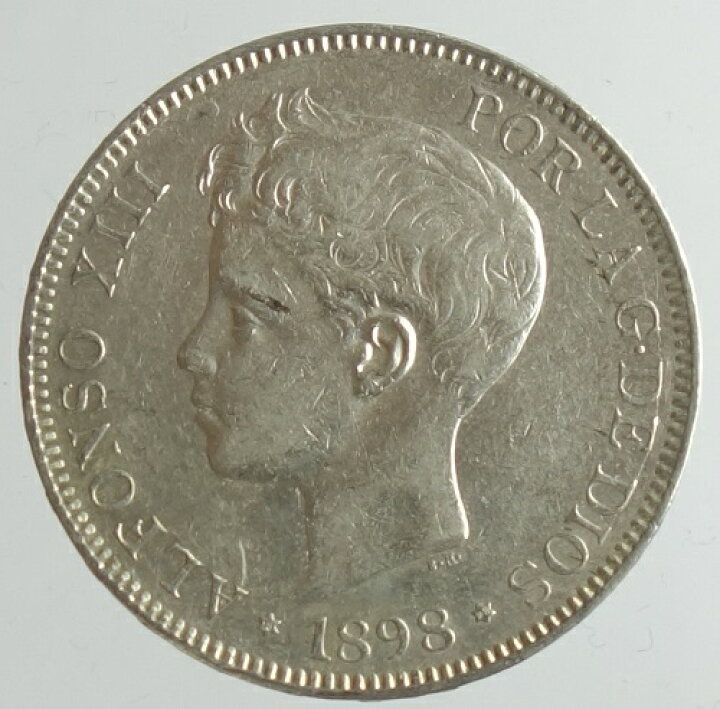 楽天市場】スペイン スペイン王 アルフォンソ13世 5ペセタ銀貨 1898年 