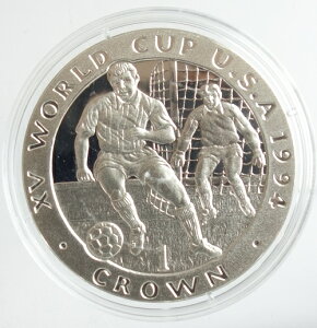 英領マン島 　1994 WORLD CUP USA アメリカワールドカップ　1CROWN　プルーフカラー銀貨　1994年