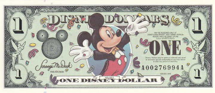 ディズニーダラーミッキーマウスミレニアム記念1ドル紙幣2000年未使用 紅林コイン