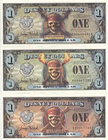 ディズニーダラーパイレーツ・オブ・ カリビアン3部作・3種組1ドル紙幣2007年未使用