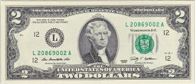 アメリカ　2ドル紙幣　未使用