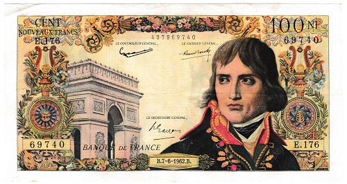 フランス ナポレオン・ボナパルト 100フラン紙幣 1962年 美品＋