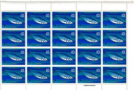 【切手シート】魚介シリーズ　かつお　10円20面シート　昭和41年（1966）