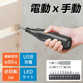 【79%OFF&期間限定SALEで2,657円】 電動ドライバー ボールグリップ 3.7V 12点セット 電動 手動 ドライバー 充電式 ミニドライバー ペン型 ドライバー 工具 電動 USB充電 電動工具 軽量 小型 ライト付き DIY コンパクト 急速充電 超軽量 コードレス ブラック