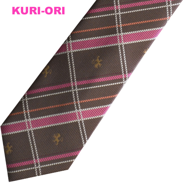 KURI-ORI[クリオリ]制服 スクールネクタイ KRN102ブラウン×ピンク チェック 男女兼用【日本製】