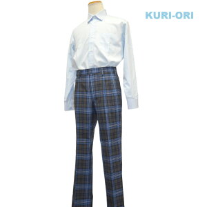 【送料無料】KURI-ORI★クリオリW70〜88各サイズスリーシーズンスラックスKRB316S2グレー×ブルースリムシルエットツータック【日本製】