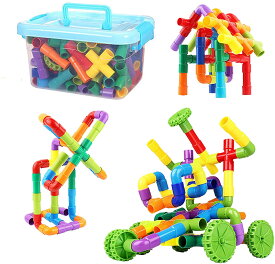 子供の教育玩具 144個のパイプビルディング ブロックスタック DIY建設 学習玩具 ホイール付き 収納ボックス すべての年齢の 子供 男の子 女の子 幼児 赤ちゃん 脳発達ゲーム