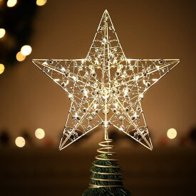 クリスマスツリー 星 トップ タイミング機能 トップスター クリスマスツリー装飾 デコレーション クリスマスツリー トップスター ライト 電池式 LED 金属製 点滅 インテリア 飾り クリスマス用 プレゼント ギフト お祝い パーティー 星型 幸運星 20*25cm シルバー　ゴールド