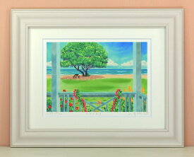 ラナイより くりのきはるみ (栗乃木ハルミ) 絵 絵画 版画 水彩画 風景画 壁掛け