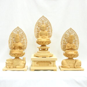 仏像 釈迦三尊 3.5寸 桧木 釈迦如来 文殊菩薩 普賢菩薩