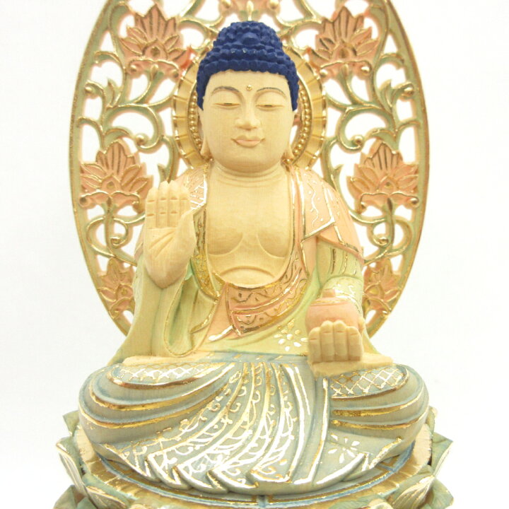 楽天市場】仏像 薬師如来 座像 2.5寸 草光背 六角台 桧木彩色 薬師如来 
