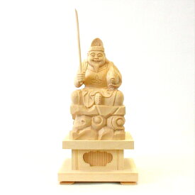仏像 恵比須天（恵比寿天） 岩座 高さ21cm 台高6cm 桧木 七福神 えべっさん 置物