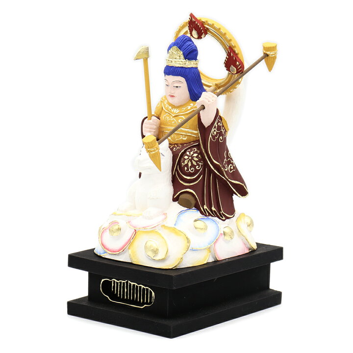 楽天市場】仏像 稲荷大明神 騎狐像 総高18cm 円光背 四角台座 桧木彩色 