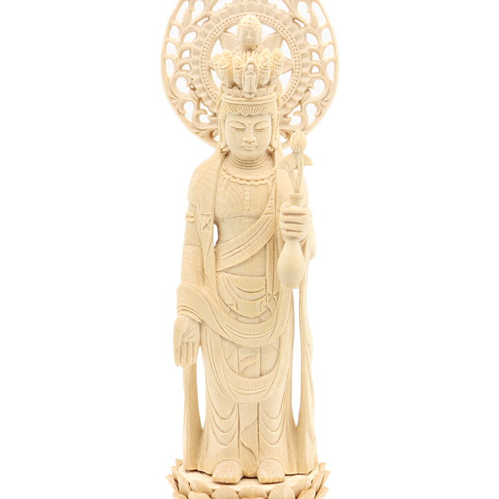 楽天市場】仏像 十一面観音菩薩 立像 4.0寸 宝珠光背 円台 桧木 六観音 