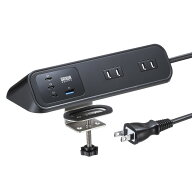 サンワサプライ クランプ固定式タップ TAP-B114UC-2BK [ AC4個口＋USB-C×3＋USB-A×1・PD65W・ブラック …