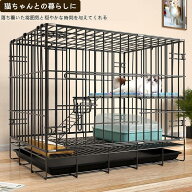 猫用ケージ 大型 多頭飼い キャスター 付き ステップ台2段 脱走防止 簡単組み立て 室内用 ペット用品 掃…