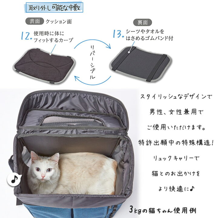 楽天市場 8 1限定全品p2倍 400円オフクーポン 猫用キャリーバッグ アドメイト Liscio Cat リュックキャリー グレー ネイビー 8kg お出かけ お散歩グッズ 22gout ペッツビレッジクロス ペット通販