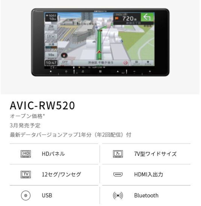 楽天市場】AVIC-RW520パイオニア カーナビ カロッツェリア 楽ナビ 7 