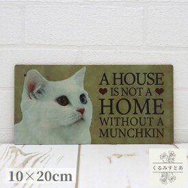 【送料無料】木製看板 マンチカン 猫 ウェルカムボード サインプレート ガーデニング 玄関 ドアプレート ハンギングプレート プレート 動物 アニマル ウエルカムボード オッドアイ ねこ ネコ 白猫 壁飾り かわいい 可愛い おしゃれ