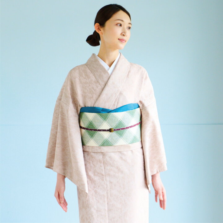 単衣『着物くるり』綿紬□シンプル無地小紋◇ベージュ◇木綿◇着物 