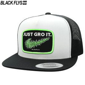 [US企画] BLACK FLYS ブラックフライズ -JUST GRO IT PATCH TRUCKER CAP- メッシュキャップ WHITE/BLACK