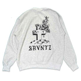 SRVNTZ サーヴァンツ "CROSS ROSE" GREY CREW NECK SWEAT クルーネックスウェットシャツ GREY