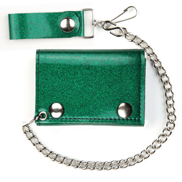 MASCORRO LEATHER マスコロレザー #GT304-GR GLITTER TRI-FOLD WALLET W/ CHAIN ウォレット チェーン GREEN