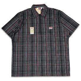 BEN DAVIS HALF ZIP ハーフジップ 半袖ワークシャツ #132 PLAID BLACK/RED CHECK シャツ