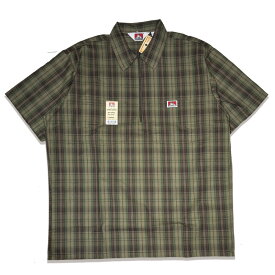 BEN DAVIS HALF ZIP ハーフジップ 半袖ワークシャツ #138 PLAID OLIVE CHECK シャツ