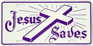 AJŔ STEEL LICENSE PLATE -SLJ58- JESUS SAVES CROSS LICENSE PLATE io[v[g