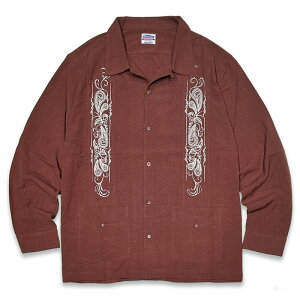 KUSTOMSTYLE �J�X�^���X�^�C�� KSLS2107BR -LONGROOF- GUAYABERA LONG SLEEVE SHIRTS �O�@�W���x�[���V���c �L���[�o�V���c ���� COLOR: BROWN