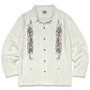 KUSTOMSTYLE �J�X�^���X�^�C�� KSLS2107OWH -LONGROOF- GUAYABERA LONG SLEEVE SHIRTS �O�@�W���x�[���V���c �L���[�o�V���c ���� COLOR: OFF WHITE