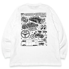 KUSTOMSTYLE カスタムスタイル x MOONEYES x US VERSUS THEM コラボレーション KSMEUVT005LTWH LONG SLEVE T-SHIRTS COLOR-WHITE ロンT 長袖 ARTWORK by MIKE GIANT