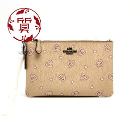 【楠本質店/元住吉】未使用品　COACH/コーチ　ポーチ　ピンクベージュ/ハート柄　小物入れ　化粧ポーチ【中古】