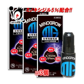 【第1類医薬品】ミノグロウ 60ml×3個セット【岩城製薬】ミノキシジル5％配合 発毛 育毛 脱毛 抜け毛