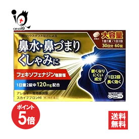 【1日限定ポイント5倍】【第2類医薬品】★スカイブブロンHI 60錠(30日分)【日野薬品工業】アレルギー専用鼻炎薬 花粉 花粉症 鼻炎 ハウスダスト くしゃみ 鼻水 市販 薬 大容量 アレグラ アレルビ と同じフェキソフェナジン塩酸塩 120mg配合