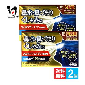 【第2類医薬品】★スカイブブロンHI 60錠(30日分)×2個セット【日野薬品工業】アレルギー専用鼻炎薬 花粉 花粉症 鼻炎 ハウスダスト くしゃみ 鼻水 市販 薬 大容量 アレグラ アレルビ と同じフェキソフェナジン塩酸塩 120mg配合