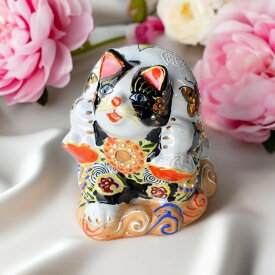 九谷焼 置物 招き猫 風神黒 ぶち猫 縁起物 ギフト プレゼント 個人用 結婚祝い 贈り物 出産 内祝い 引き出物 金婚式 誕生日プレゼント 還暦祝い 古希 喜寿 米寿 風水 開運