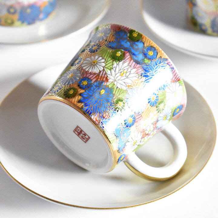 楽天市場】九谷焼 コーヒーカップ 5客セット 青地金花詰（ ソーサー 