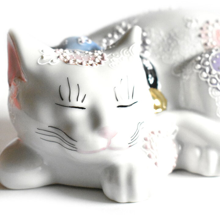 楽天市場】九谷焼 眠り猫 置物 花むらさき 座布団付（全長 約17cm 