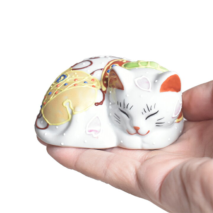 楽天市場】九谷焼 眠り猫 置物 福鈴 座布団付（全長 約7.8cm 