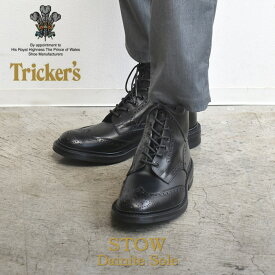 トリッカーズ ストウ TRICKER’S TRICKERS メンズ ダイナイトソール ブラックカーフ カントリー ブーツ ウィングチップ ウイングチップ TRICKER’S M5634 9 BROGUE BOOTS STOW メダリオン
