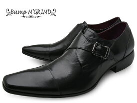 Bump N' GRIND バンプ アンド グラインド メンズ ビジネスシューズ 本革 ロングノーズ スクエアトゥ ストレートチップ モンク 革靴 紳士靴 ブラック BG-6032 BLACK ドレスシューズ 送料無料 就活 靴 くつ