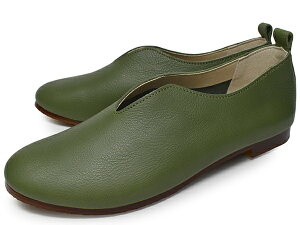 Vカットスリッポン レディース フラットシューズ ぺたんこ 柔らかい パンプス 本革 疲れない 黒 ブラック 白 ホワイト オレンジ オリーブ プレーントゥ 靴 革靴 日本製 ブランド Recipe レシピ