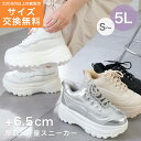 15日限定10%クーポン★サイズ交換無料★ 厚底 スニーカー レディース 大きいサイズ 6.5センチヒール オールシーズン レースアップ ハイソール 軽量 ブラック ホワイト 黒 白 S M L LL 3L 身長 背 ダッドスニーカー エディ 25.0 25.5 歩きやすい
