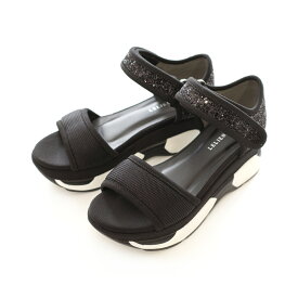 サイズ交換無料★スポーツサンダル 5センチヒール　22.5 24.5 春夏 ブラック 厚底 ベルクロ マジックテープ グリッター 歩きやすい 履きやすい プラットフォーム アンクルストラップ 快適 黒