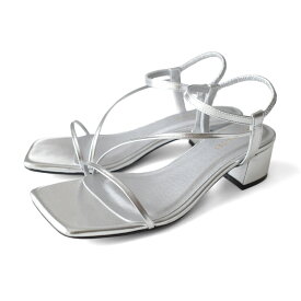 秒で履けるサンダル 履きやすい 歩きやすい スクエアトゥ ゴムストラップ 華奢 4センチヒール 脱げない レディース 太ヒール アンクルストラップ ブラック ベージュ シルバー アイボリー ホワイト 23.0 24.5 春夏 ストレッチ 伸縮 クッション 痛くない